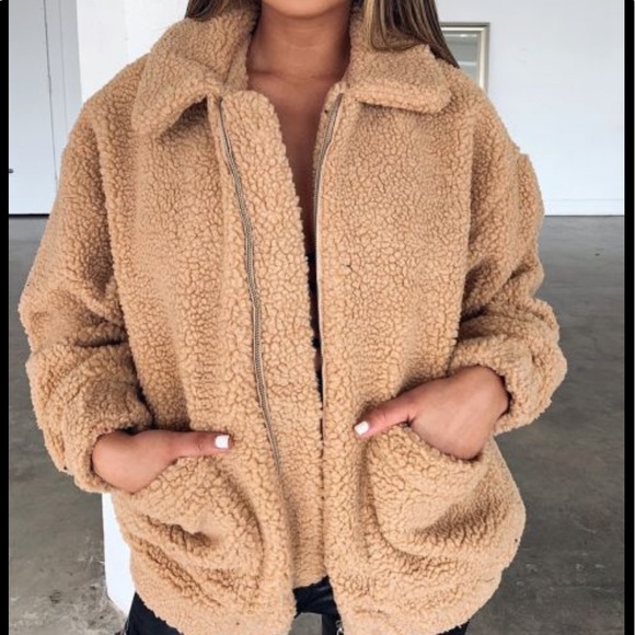 Jackets & Blazers - Tan/Camel Teddy Jacket Size M
